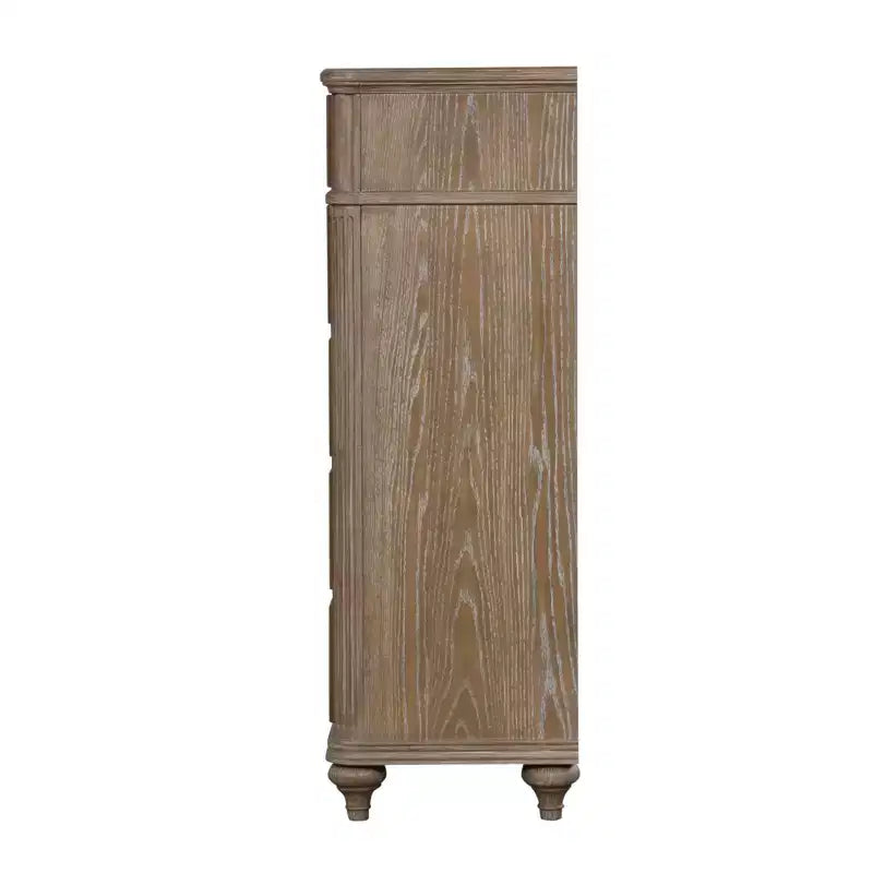 Simple Contemporary 1pc Chest of Drawers Rustic Oak Veneer Solid wood English Back Dovetail Drawers Bedroom Furniture Mirror Panel