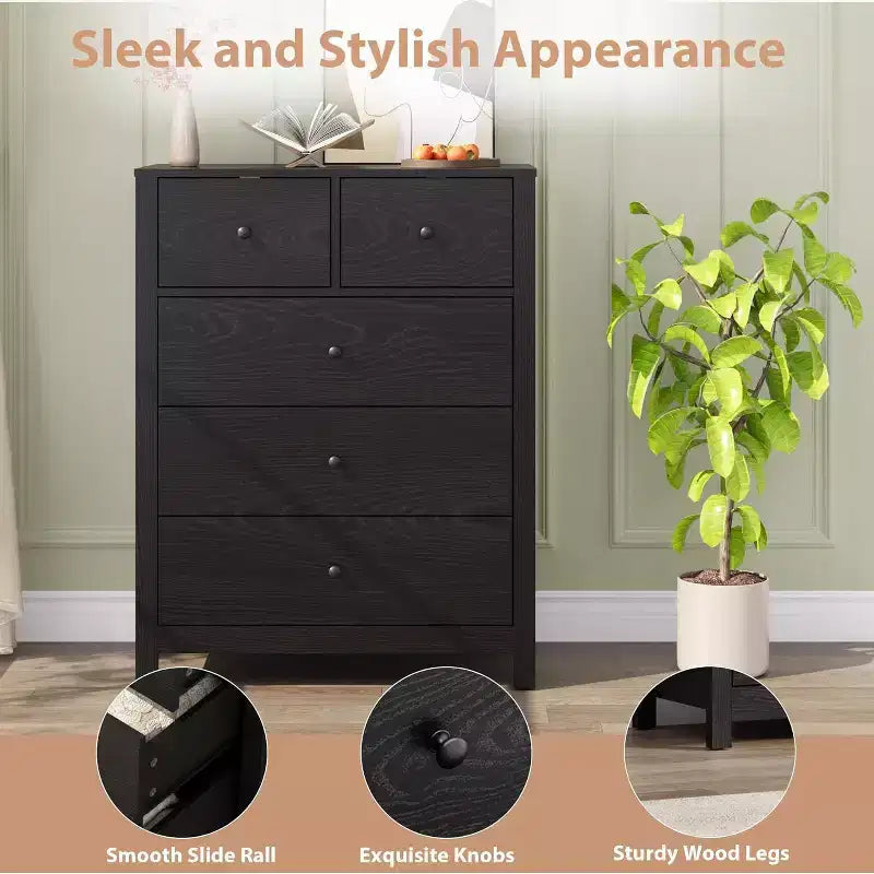 Acekool 5 Drawer Dresser, Modern Tall Chest with Storage Drawers, Organizer Cabinet for Bedroom, Living Room