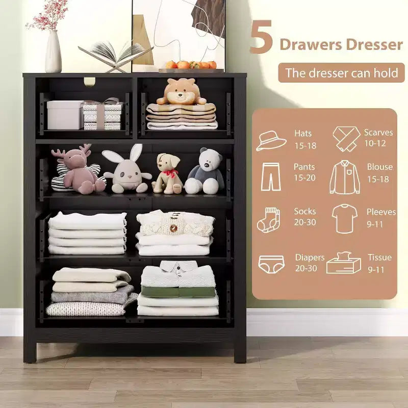 Acekool 5 Drawer Dresser, Modern Tall Chest with Storage Drawers, Organizer Cabinet for Bedroom, Living Room
