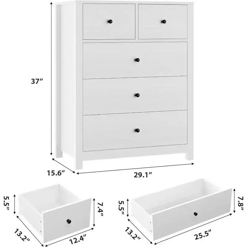 Acekool 5 Drawer Dresser, Modern Tall Chest with Storage Drawers, Organizer Cabinet for Bedroom, Living Room