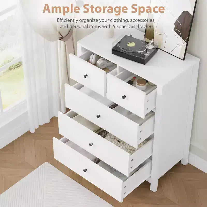 Acekool 5 Drawer Dresser, Modern Tall Chest with Storage Drawers, Organizer Cabinet for Bedroom, Living Room