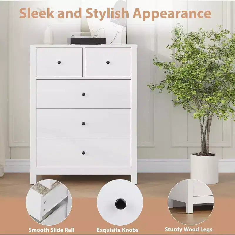 Acekool 5 Drawer Dresser, Modern Tall Chest with Storage Drawers, Organizer Cabinet for Bedroom, Living Room