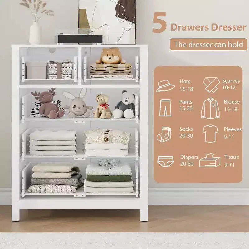 Acekool 5 Drawer Dresser, Modern Tall Chest with Storage Drawers, Organizer Cabinet for Bedroom, Living Room