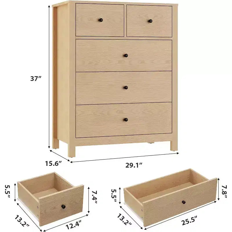 Acekool 5 Drawer Dresser, Modern Tall Chest with Storage Drawers, Organizer Cabinet for Bedroom, Living Room