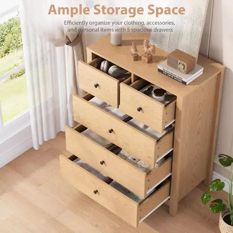 Acekool 5 Drawer Dresser, Modern Tall Chest with Storage Drawers, Organizer Cabinet for Bedroom, Living Room