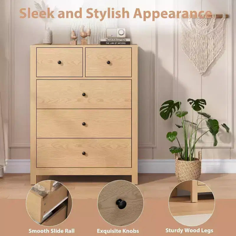 Acekool 5 Drawer Dresser, Modern Tall Chest with Storage Drawers, Organizer Cabinet for Bedroom, Living Room