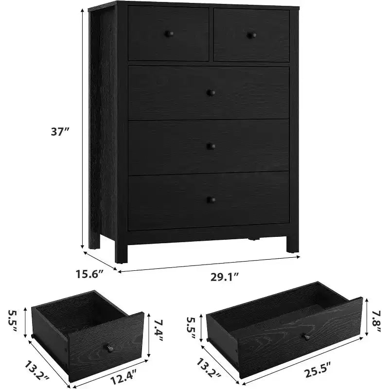 Acekool 5 Drawer Dresser, Modern Tall Chest with Storage Drawers, Organizer Cabinet for Bedroom, Living Room