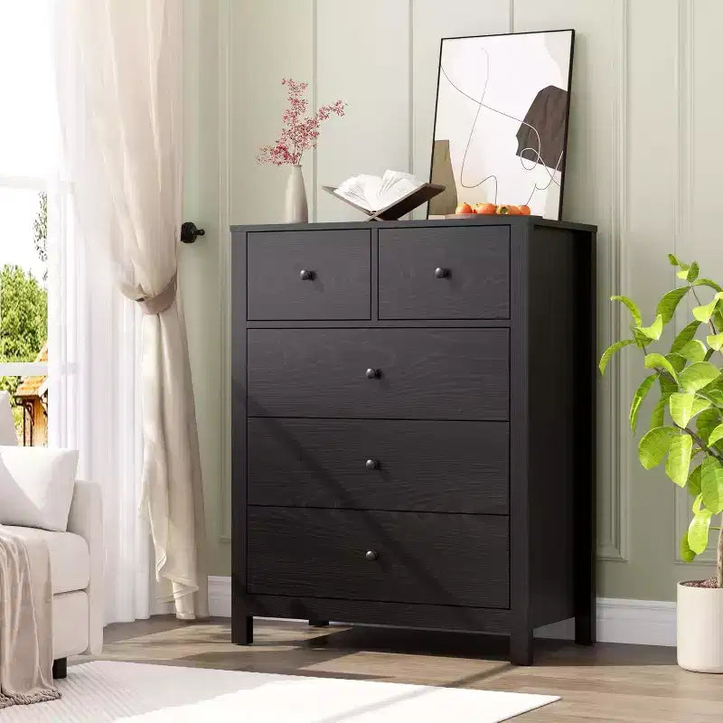 Acekool 5 Drawer Dresser, Modern Tall Chest with Storage Drawers, Organizer Cabinet for Bedroom, Living Room