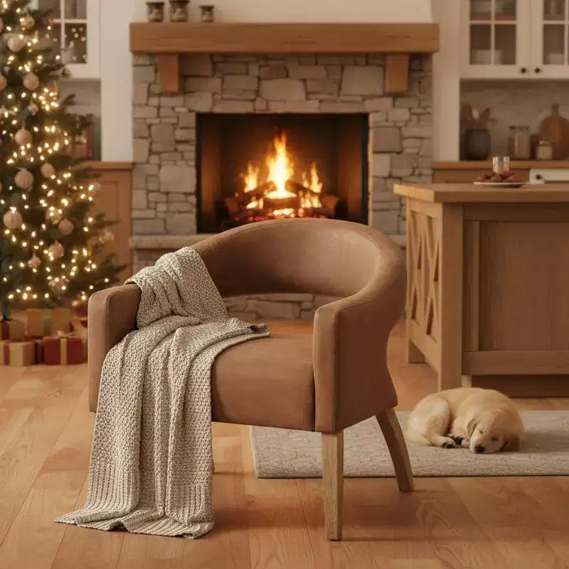Homy Casa Modern Accent Chair with Curved Back, PU Leather Upholstery & Wood Legs