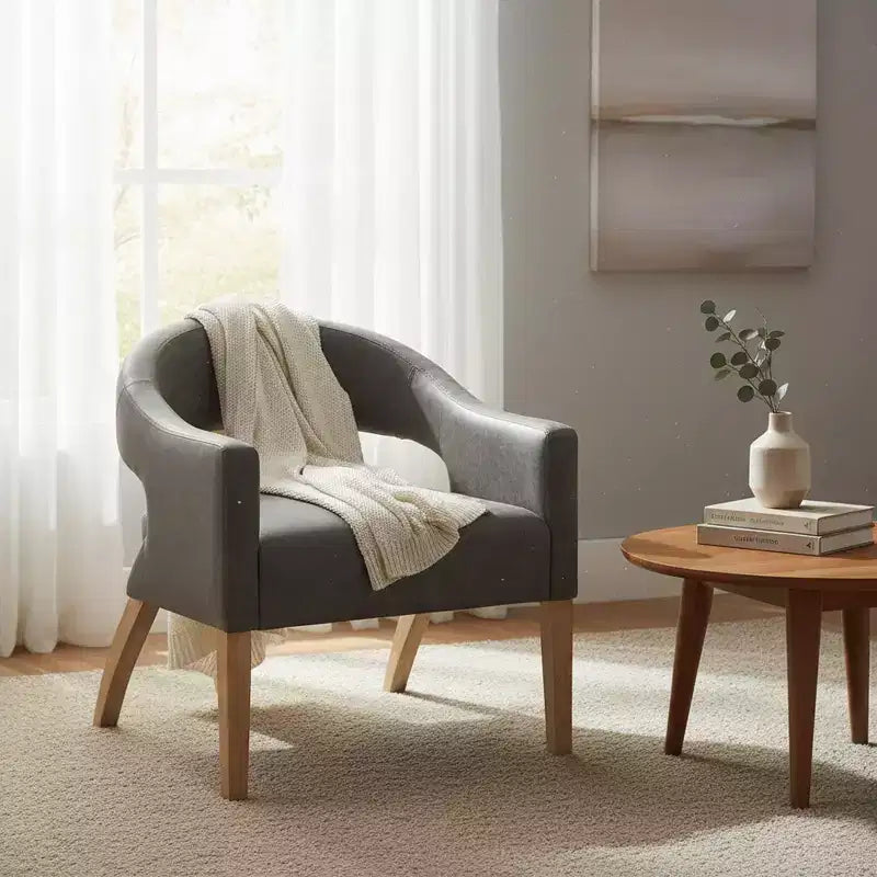 Homy Casa Modern Accent Chair with Curved Back, PU Leather Upholstery & Wood Legs