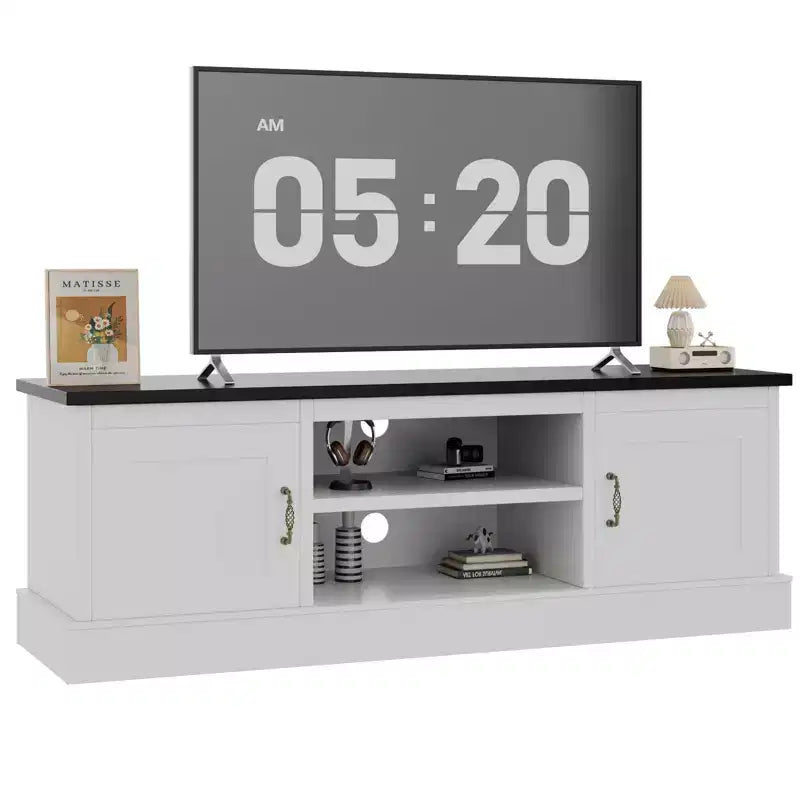 Rustic Farmhouse TV Stand for 65-Inch TVs, Entertainment Center with Storage Cabinets, Modern Media Console Table for Living Room or Office