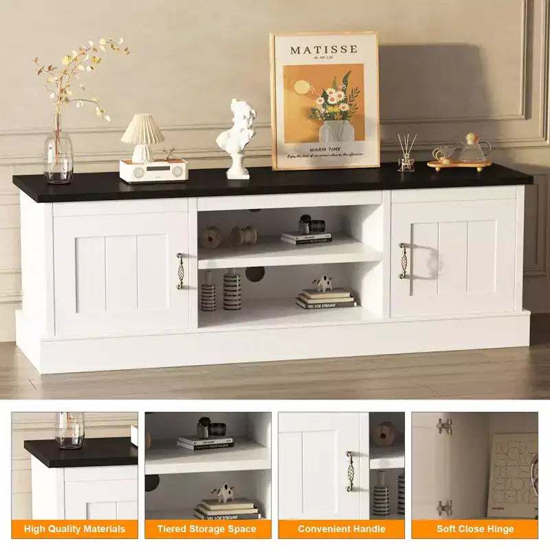 Rustic Farmhouse TV Stand for 65-Inch TVs, Entertainment Center with Storage Cabinets, Modern Media Console Table for Living Room or Office
