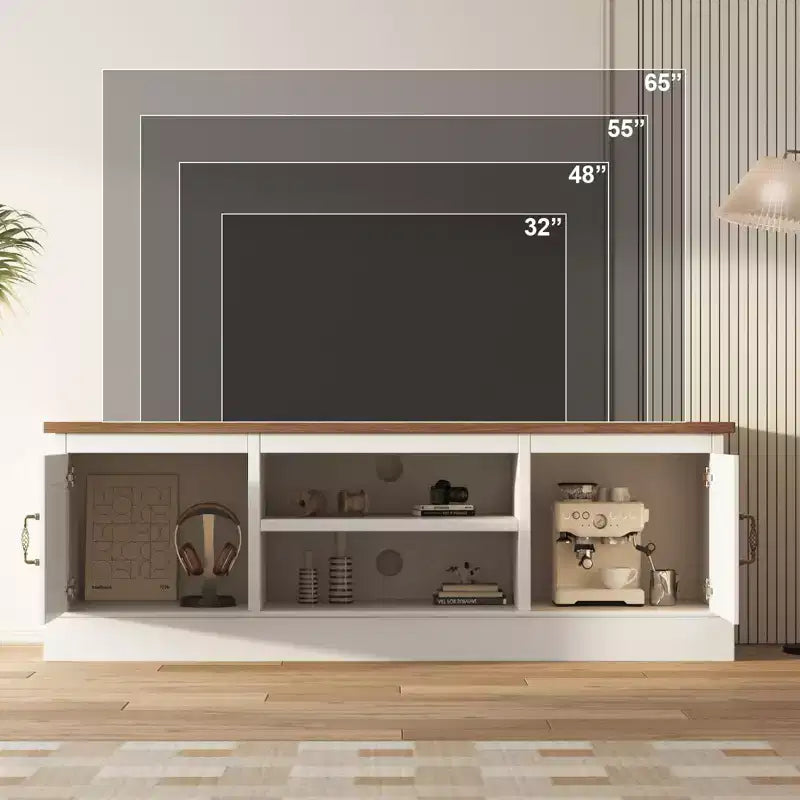 Rustic Farmhouse TV Stand for 65-Inch TVs, Entertainment Center with Storage Cabinets, Modern Media Console Table for Living Room or Office