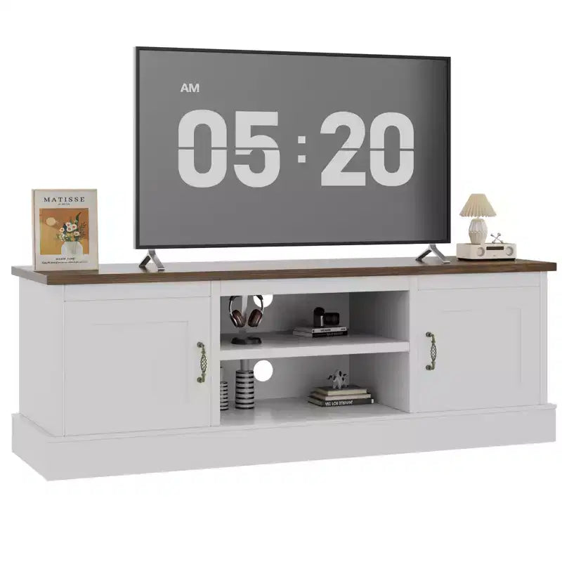 Rustic Farmhouse TV Stand for 65-Inch TVs, Entertainment Center with Storage Cabinets, Modern Media Console Table for Living Room or Office