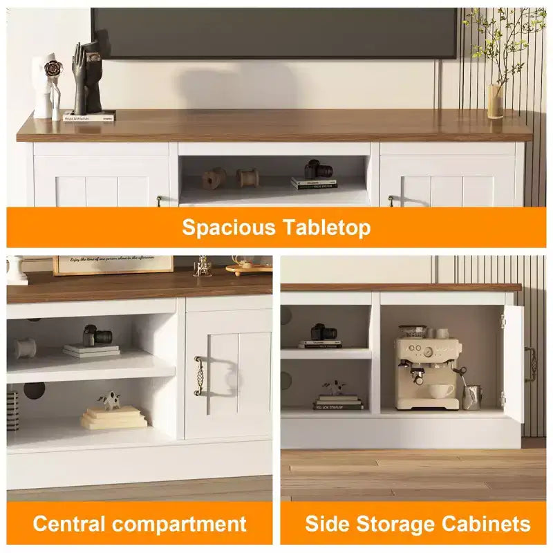 Rustic Farmhouse TV Stand for 65-Inch TVs, Entertainment Center with Storage Cabinets, Modern Media Console Table for Living Room or Office