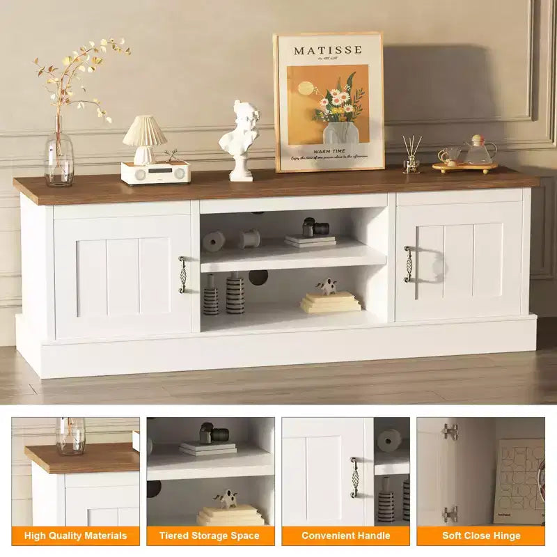 Rustic Farmhouse TV Stand for 65-Inch TVs, Entertainment Center with Storage Cabinets, Modern Media Console Table for Living Room or Office