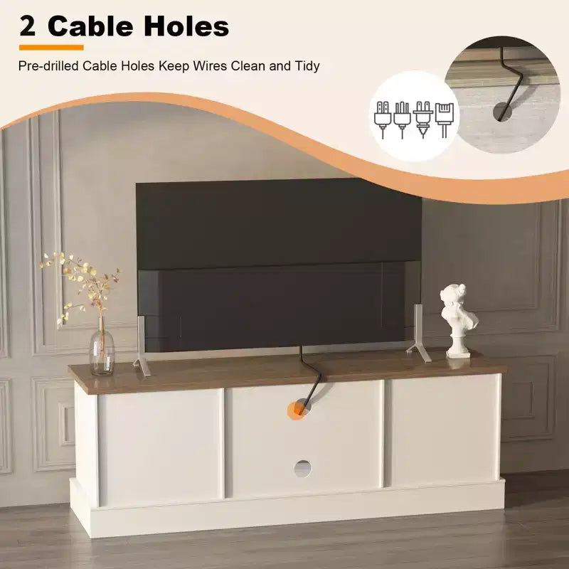Rustic Farmhouse TV Stand for 65-Inch TVs, Entertainment Center with Storage Cabinets, Modern Media Console Table for Living Room or Office