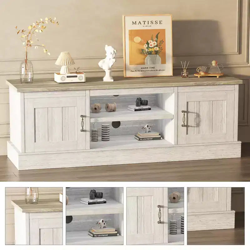 Rustic Farmhouse TV Stand for 65-Inch TVs, Entertainment Center with Storage Cabinets, Modern Media Console Table for Living Room or Office