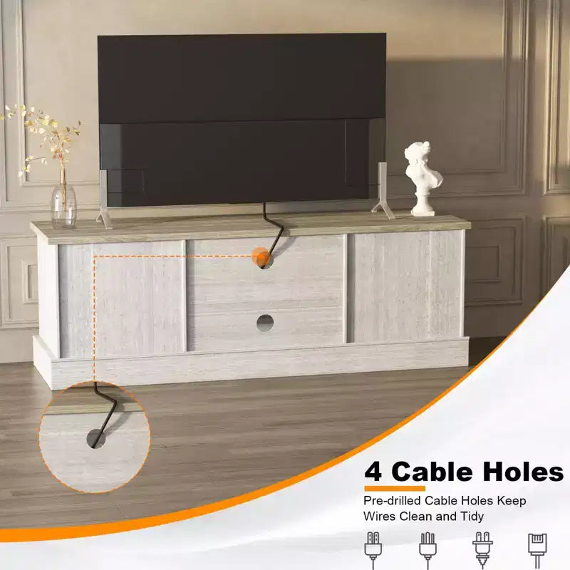 Rustic Farmhouse TV Stand for 65-Inch TVs, Entertainment Center with Storage Cabinets, Modern Media Console Table for Living Room or Office