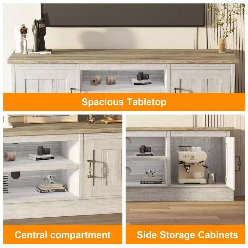Rustic Farmhouse TV Stand for 65-Inch TVs, Entertainment Center with Storage Cabinets, Modern Media Console Table for Living Room or Office
