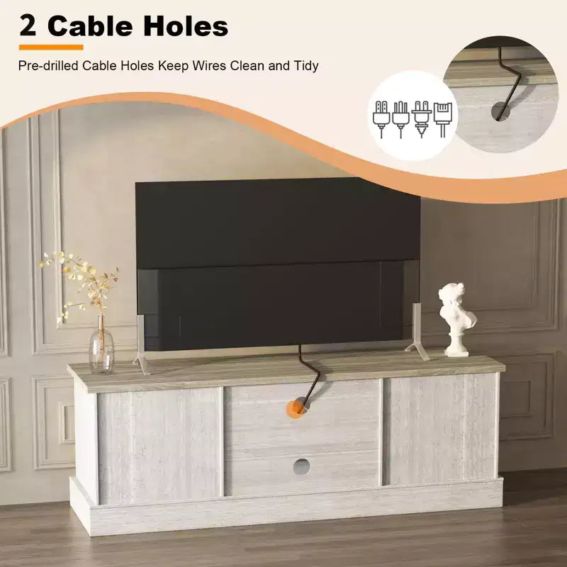Rustic Farmhouse TV Stand for 65-Inch TVs, Entertainment Center with Storage Cabinets, Modern Media Console Table for Living Room or Office