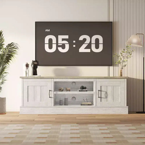 Rustic Farmhouse TV Stand for 65-Inch TVs, Entertainment Center with Storage Cabinets, Modern Media Console Table for Living Room or Office