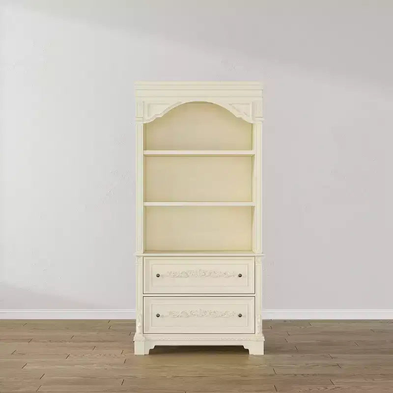 Famapy Cream White Vintage Kitchen Pantry Sideboard,Display Cabinet,2-Drawer Storage + Open Shelves,Floral Carvings,Living/Dining Room Organizer