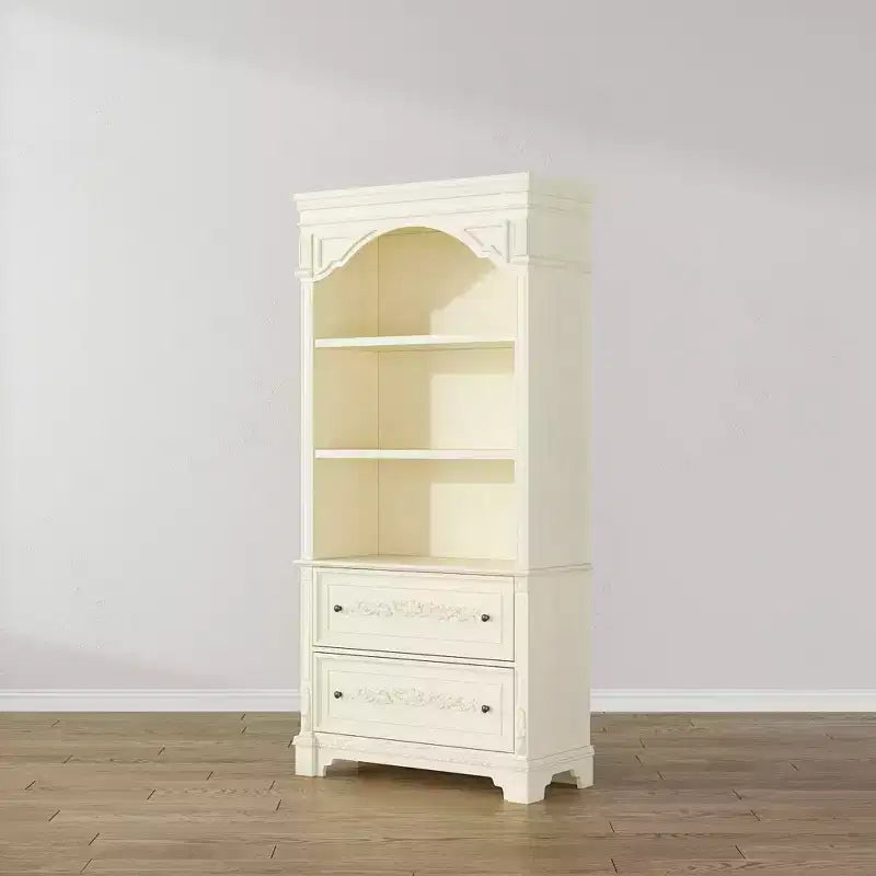 Famapy Cream White Vintage Kitchen Pantry Sideboard,Display Cabinet,2-Drawer Storage + Open Shelves,Floral Carvings,Living/Dining Room Organizer
