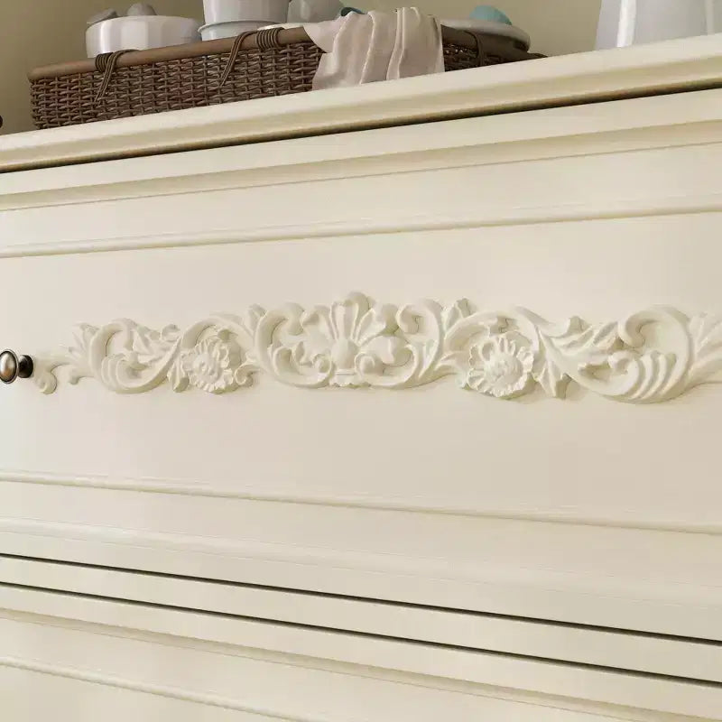 Famapy Cream White Vintage Kitchen Pantry Sideboard,Display Cabinet,2-Drawer Storage + Open Shelves,Floral Carvings,Living/Dining Room Organizer
