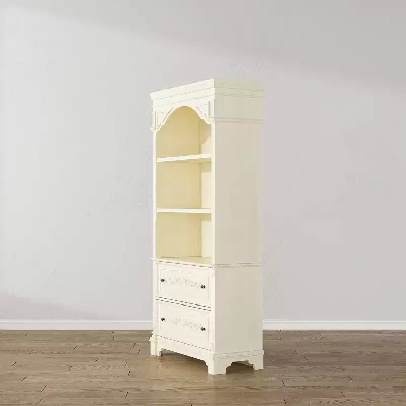Famapy Cream White Vintage Kitchen Pantry Sideboard,Display Cabinet,2-Drawer Storage + Open Shelves,Floral Carvings,Living/Dining Room Organizer