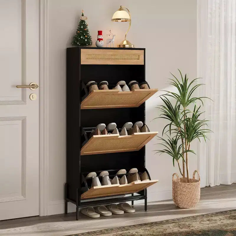 Shoe Storage with 3 Flip Doors,Shoe Cabinet with Adjustable Shelf,Shoe Organizer Cabinet for Entryway, Hallway, Living Room