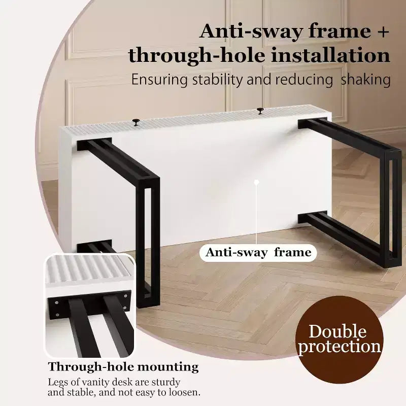Vanity Makeup Desk with Lighted and Mirror, Adjustable Brightness,Modern Vanity Desk Table with 2 Drawers for Bedroom, Dressing Room