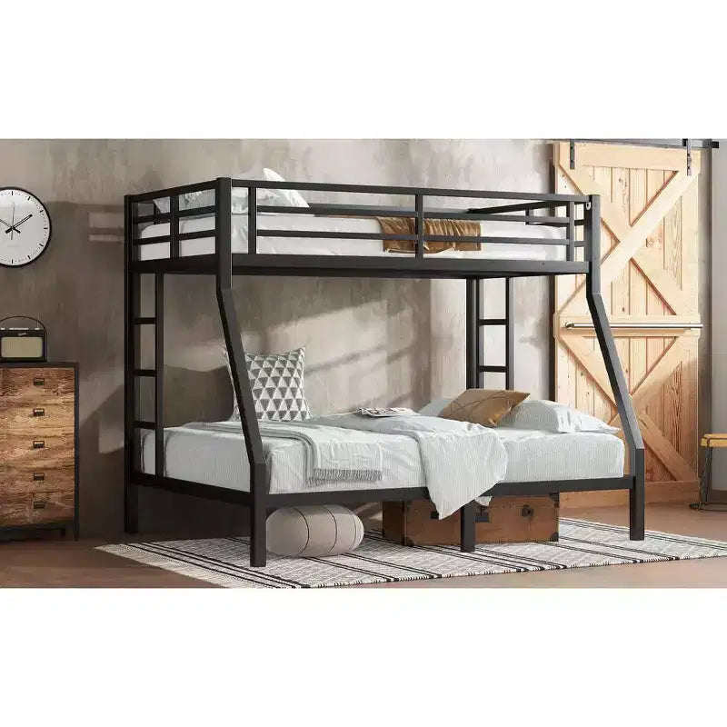 Bellemave Twin over Full Metal Bunk Bed for Teens & Adults, Space-Saving, Noise-Free, Under-Bed Storage, Safe Guardrails, Easy Assembly