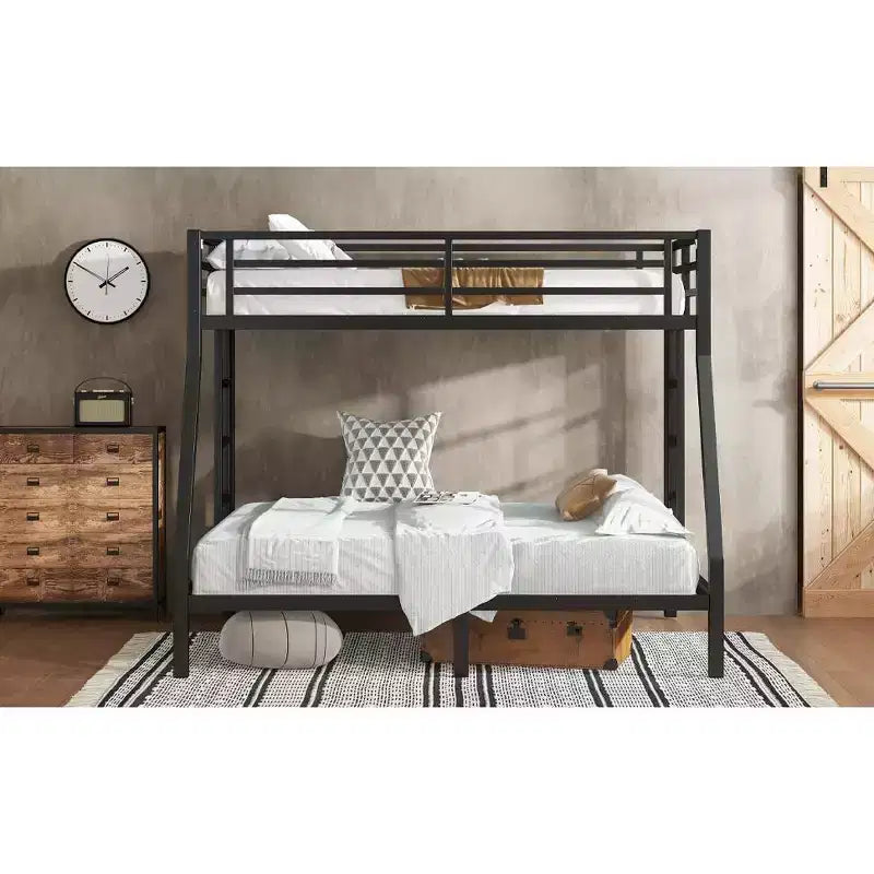 Bellemave Twin over Full Metal Bunk Bed for Teens & Adults, Space-Saving, Noise-Free, Under-Bed Storage, Safe Guardrails, Easy Assembly