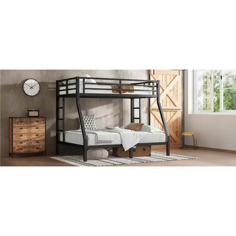 Bellemave Twin over Full Metal Bunk Bed for Teens & Adults, Space-Saving, Noise-Free, Under-Bed Storage, Safe Guardrails, Easy Assembly