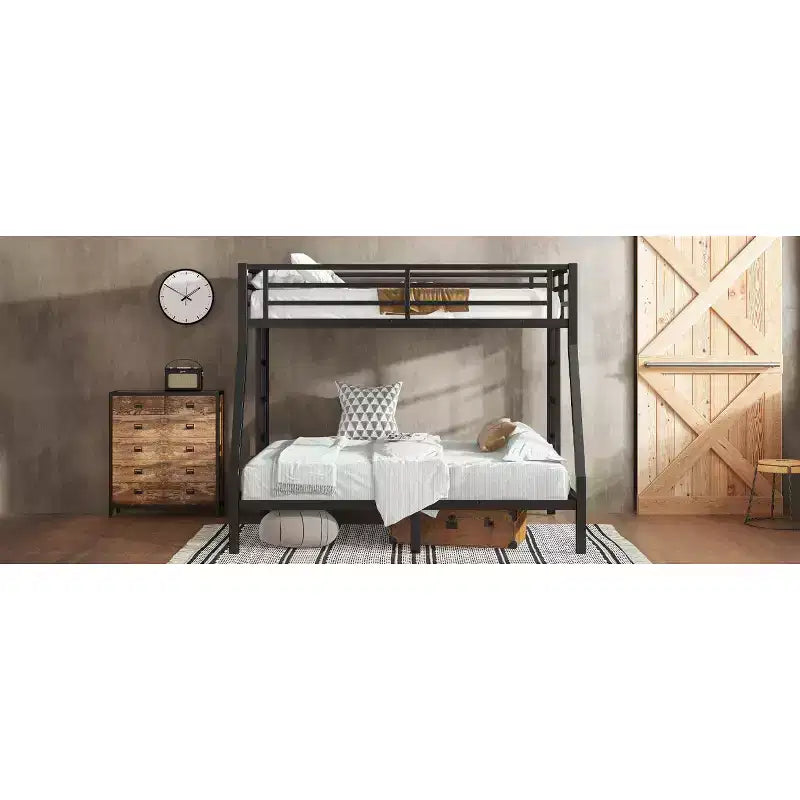 Bellemave Twin over Full Metal Bunk Bed for Teens & Adults, Space-Saving, Noise-Free, Under-Bed Storage, Safe Guardrails, Easy Assembly