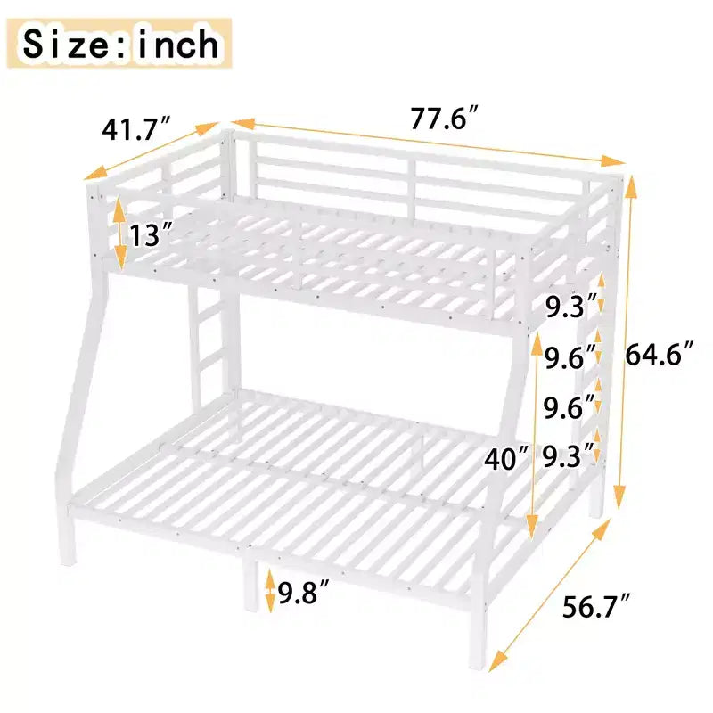 Bellemave Twin over Full Metal Bunk Bed for Teens & Adults, Space-Saving, Noise-Free, Under-Bed Storage, Safe Guardrails, Easy Assembly