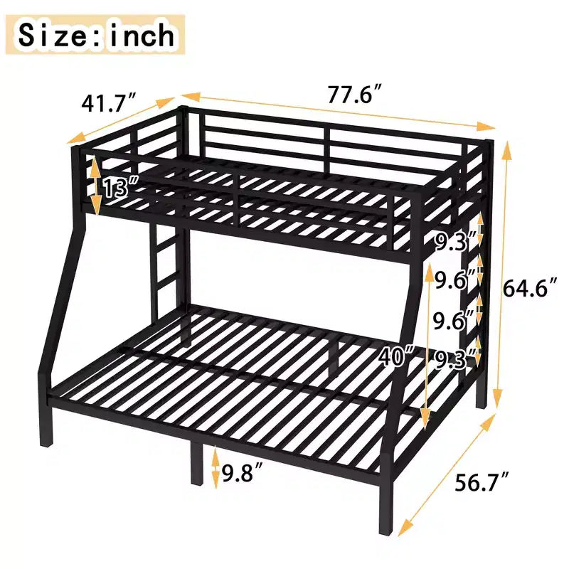 Bellemave Twin over Full Metal Bunk Bed for Teens & Adults, Space-Saving, Noise-Free, Under-Bed Storage, Safe Guardrails, Easy Assembly