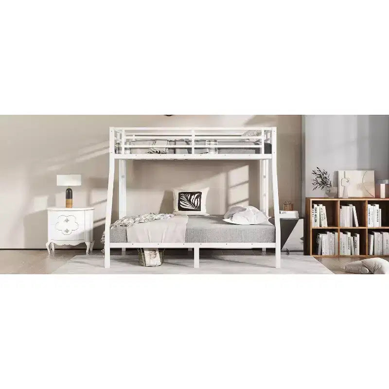 Bellemave Twin over Full Metal Bunk Bed for Teens & Adults, Space-Saving, Noise-Free, Under-Bed Storage, Safe Guardrails, Easy Assembly
