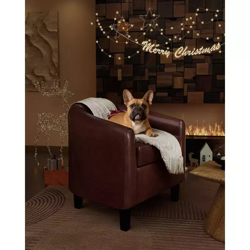 GustoWave Faux Leather Accent Barrel Chair with Soft Seat, U-Shaped Backrest Armchair for Living Room, Bedroom or Office