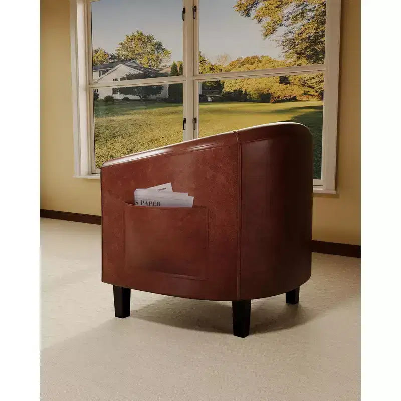 GustoWave Faux Leather Accent Barrel Chair with Soft Seat, U-Shaped Backrest Armchair for Living Room, Bedroom or Office