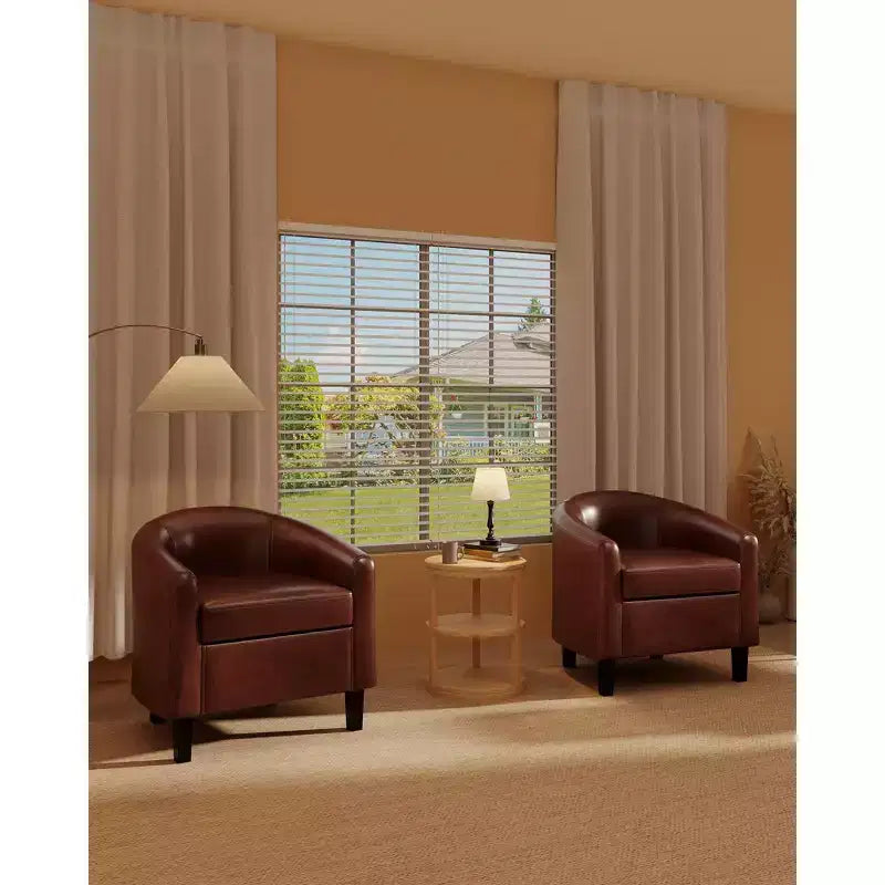 GustoWave Faux Leather Accent Barrel Chair with Soft Seat, U-Shaped Backrest Armchair for Living Room, Bedroom or Office