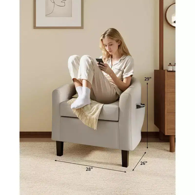 GustoWave Faux Leather Accent Barrel Chair with Soft Seat, U-Shaped Backrest Armchair for Living Room, Bedroom or Office