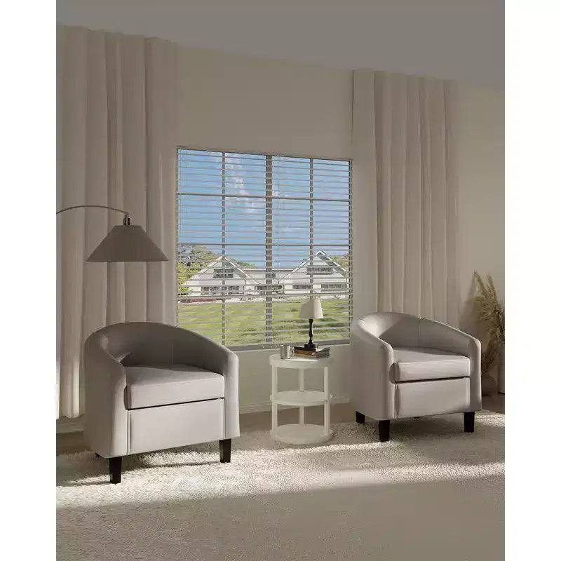 GustoWave Faux Leather Accent Barrel Chair with Soft Seat, U-Shaped Backrest Armchair for Living Room, Bedroom or Office