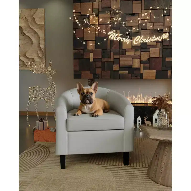 GustoWave Faux Leather Accent Barrel Chair with Soft Seat, U-Shaped Backrest Armchair for Living Room, Bedroom or Office