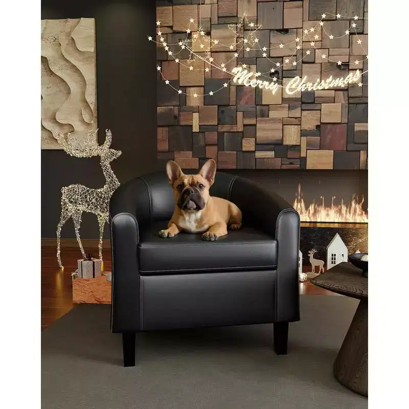 GustoWave Faux Leather Accent Barrel Chair with Soft Seat, U-Shaped Backrest Armchair for Living Room, Bedroom or Office