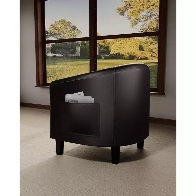 GustoWave Faux Leather Accent Barrel Chair with Soft Seat, U-Shaped Backrest Armchair for Living Room, Bedroom or Office