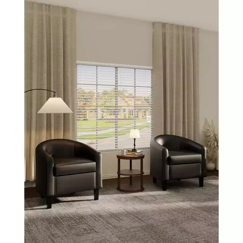 GustoWave Faux Leather Accent Barrel Chair with Soft Seat, U-Shaped Backrest Armchair for Living Room, Bedroom or Office
