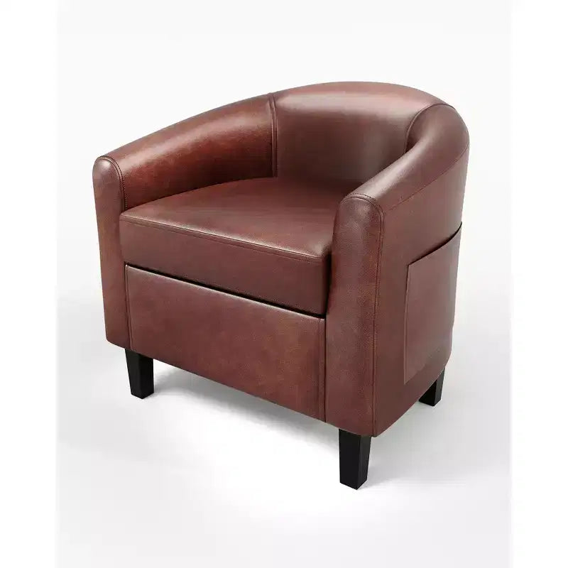 GustoWave Faux Leather Accent Barrel Chair with Soft Seat, U-Shaped Backrest Armchair for Living Room, Bedroom or Office