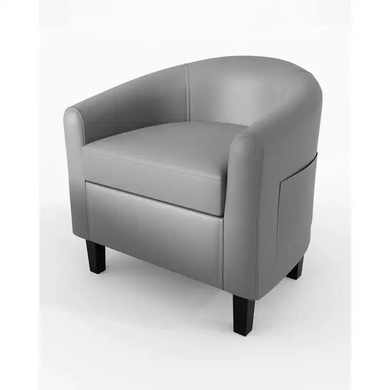 GustoWave Faux Leather Accent Barrel Chair with Soft Seat, U-Shaped Backrest Armchair for Living Room, Bedroom or Office